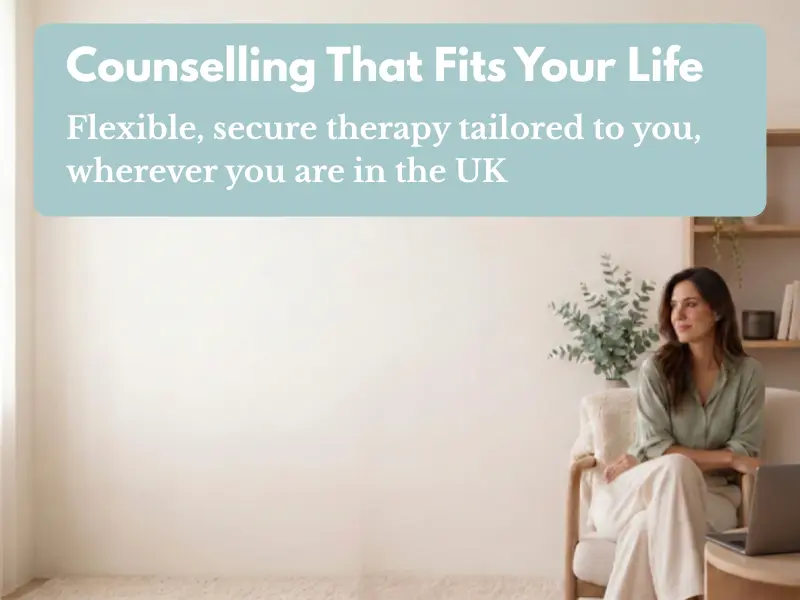 Professional woman using a laptop in a private space for online counselling